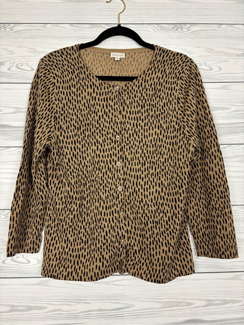 Garnet Hill animal print 100% merino wool button cardigan size large